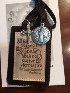 Our Lady of Mt. Carmel Scapular with St. Benedict Medal and Crucifix